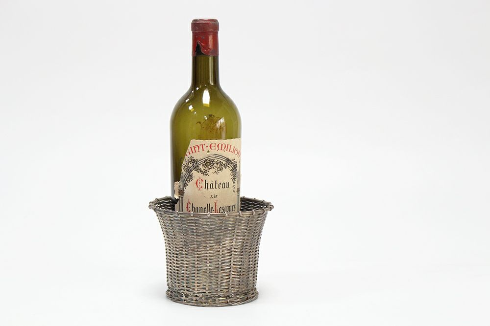 ★アンティーク 銀線細工ワインパニエ　フランス シルバープレート製のワインボトルホルダー シンプル1