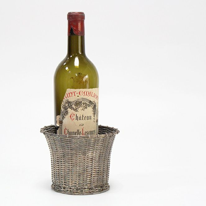 ★アンティーク 銀線細工ワインパニエ　フランス シルバープレート製のワインボトルホルダー