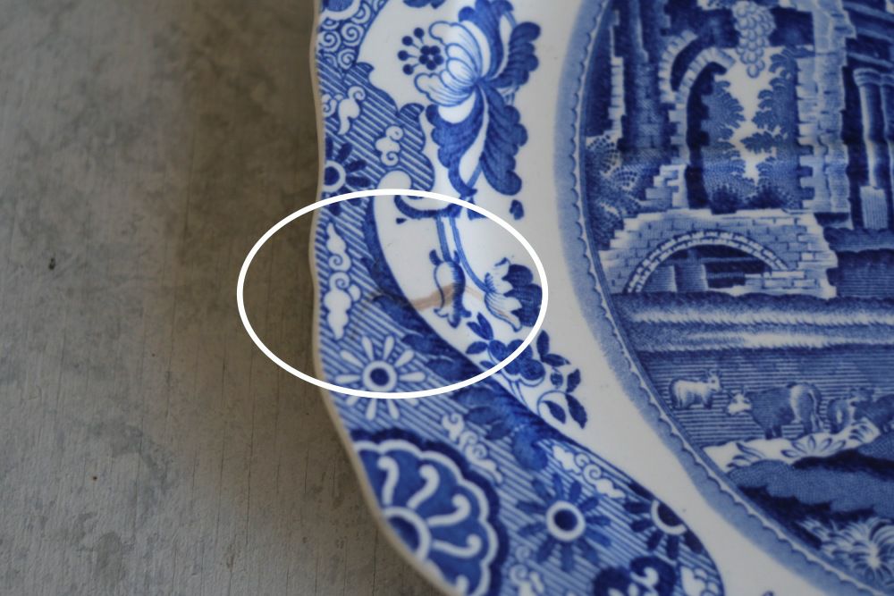 アンティークSPODE(スポード)ブルーイタリアンプレート 絵皿 ブルーウィローに強い影響を受けたシノワズリデザイン