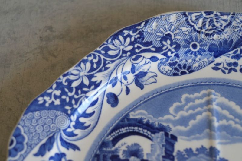 アンティークSPODE(スポード)ブルーイタリアンプレート 絵皿 ブルーウィローに強い影響を受けたシノワズリデザイン