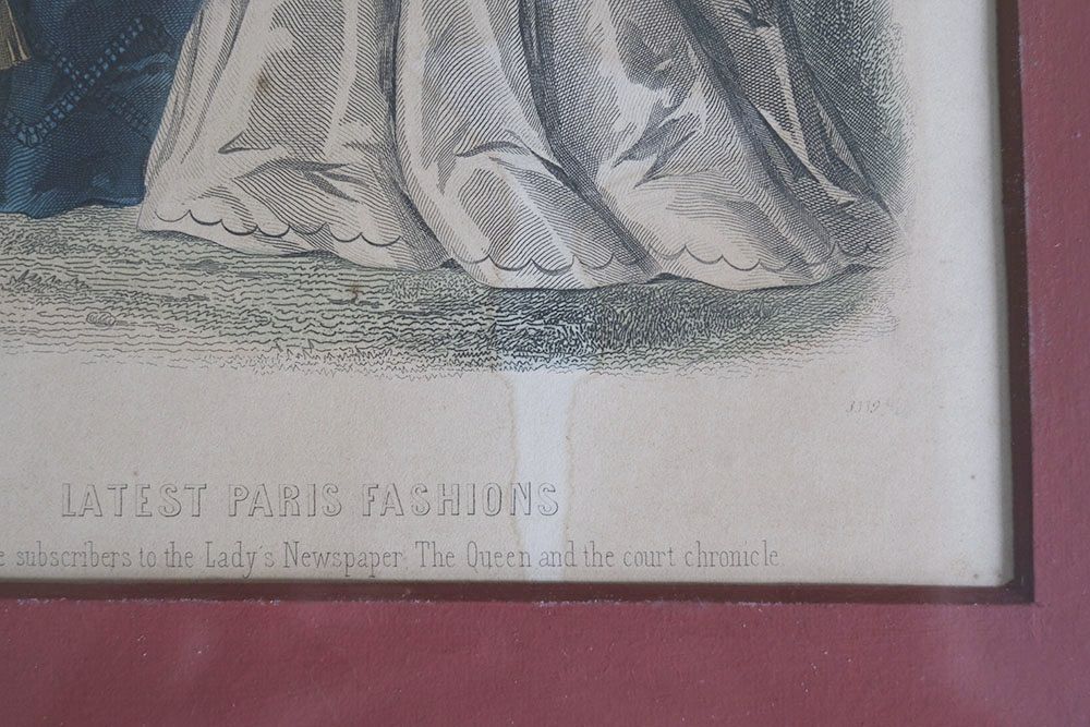 アンティークリトグラフ ドレスを着た婦人 フランス ファッション画 石版画3