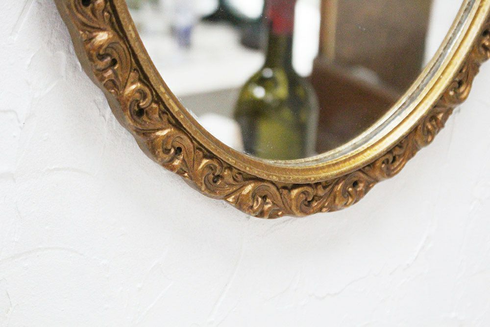 アンティーク オーバルミラーゴールド イギリス ゴールドフレーム 繊細なレリーフの壁面鏡3
