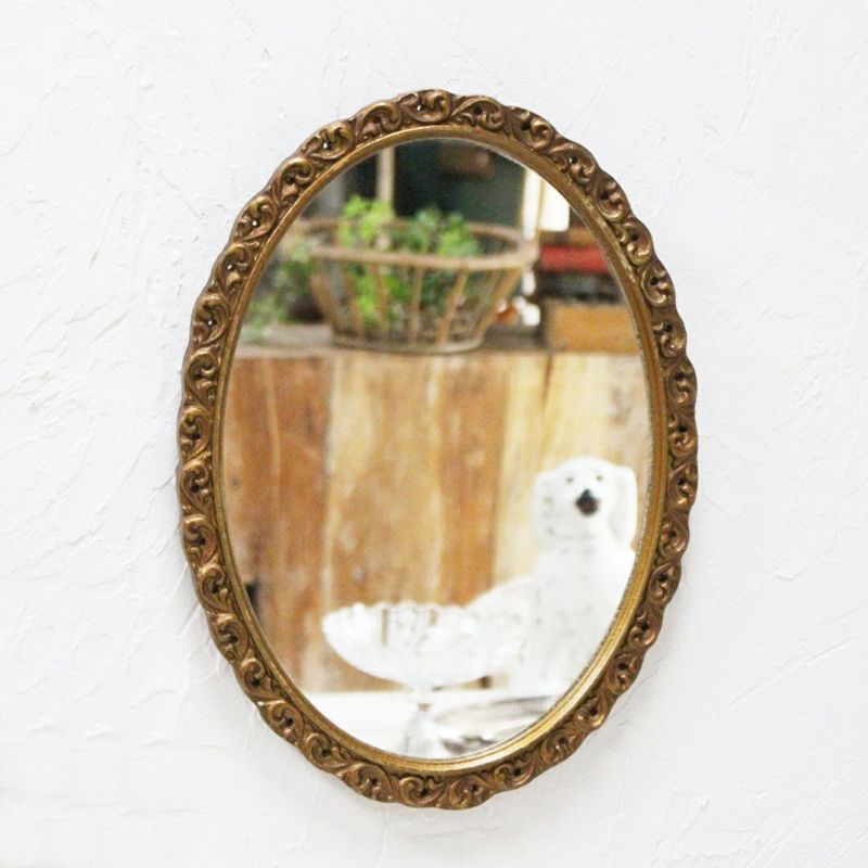 ヴィンテージ オーバルミラーゴールド イギリス ゴールドフレーム 繊細なレリーフの壁面鏡の通販 アンティークショップMALTOオンライン