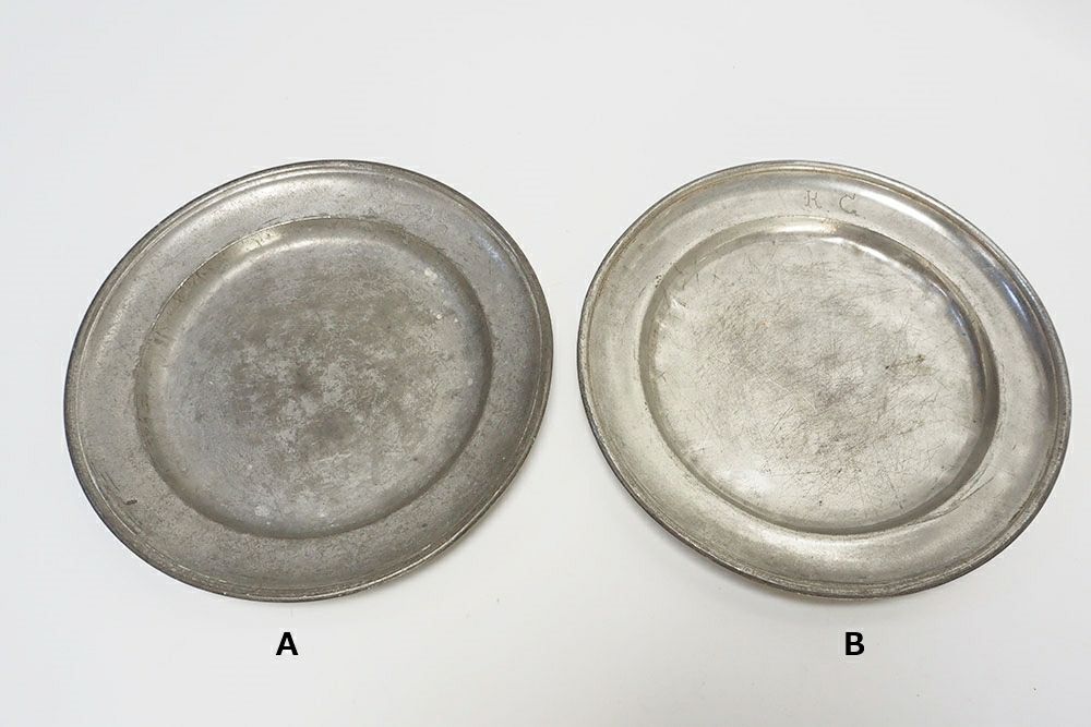 アンティークエタンプレート フランス 丸い形のフランス19世紀の錫製皿 S1