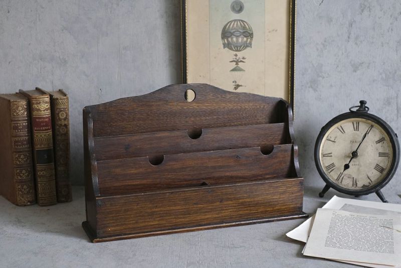 イギリスアンティーク 木製レターラック幅 書類や文房具の