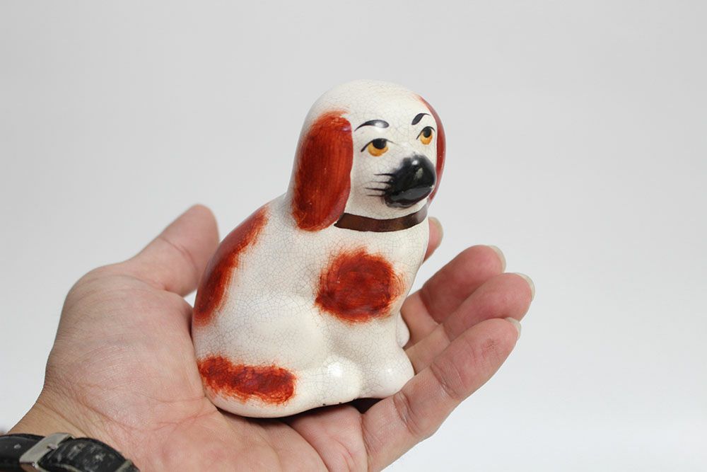 アンティークスタッフォードシャードッグ ペア 陶器の置物 スパニエル犬 2個セット6
