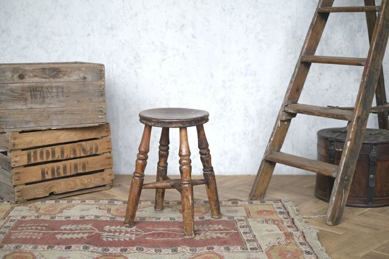 英国アンティーク木製スツール/椅子イス/チェア/踏み台/飾り棚(79-430