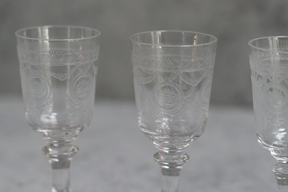 アンティーククリスタルグラス イギリス ワイングラス 繊細な模様のアシッドエッチング04