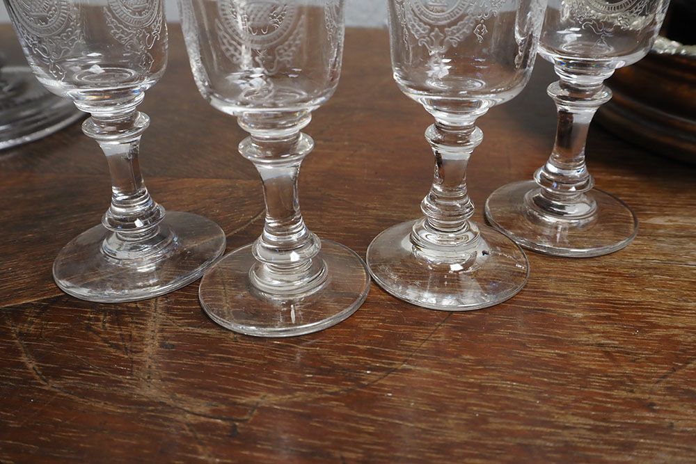 アンティーククリスタルグラス イギリス ワイングラス 繊細な模様のアシッドエッチング06