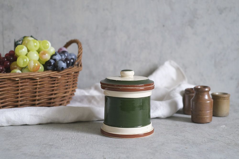 アンティークキャニスター イギリス 深緑の陶器の保存容器の通販