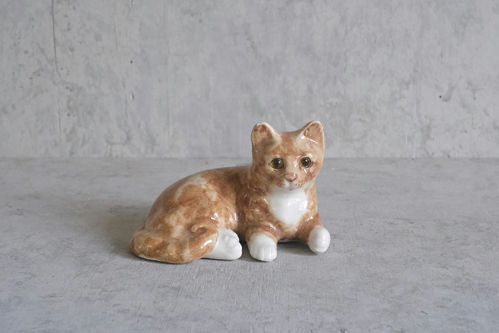 ヴィンテージ WINSTANLEY CAT/ケンジントンキャット・寝そべる茶トラ子猫 イギリス 陶芸作家Jenny Winstanley1