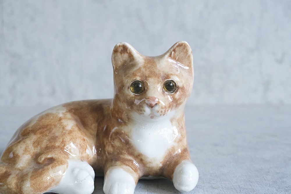 ヴィンテージ WINSTANLEY CAT/ケンジントンキャット・寝そべる茶トラ子猫 イギリス 陶芸作家Jenny Winstanley5