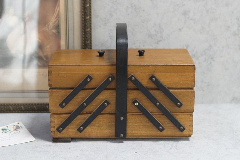 ヴィンテージソーイングボックス 収納力のある素朴な裁縫箱の通販
