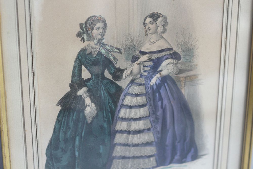 アンティークリトグラフ ドレスを着た婦人 フランスのファッション画