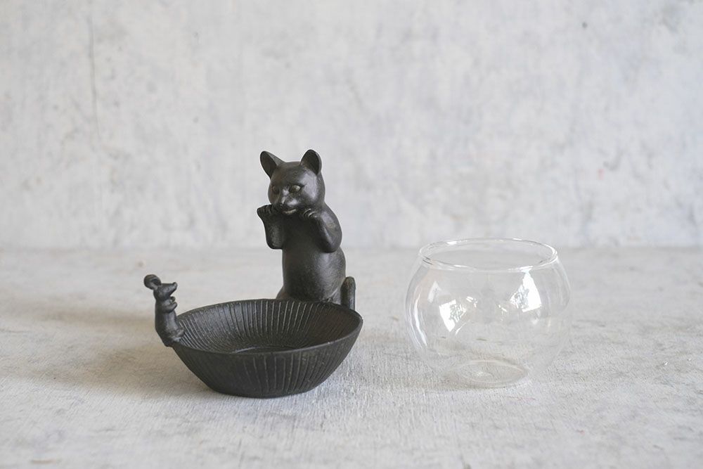 猫と鼠のガラスポット アンティーク調の置物 動物雑貨5