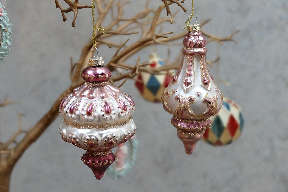 グラスフィニアル クリスマスオーナメント/ピンク