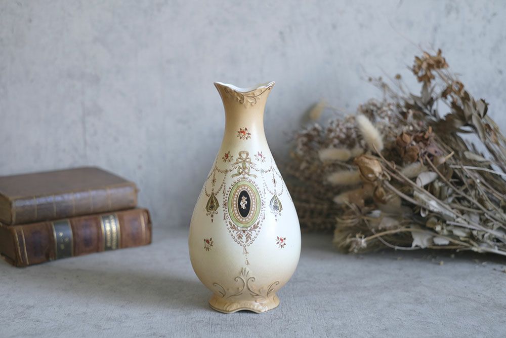 アンティークフラワーベース イギリス CROWN DEVON 陶器の花瓶