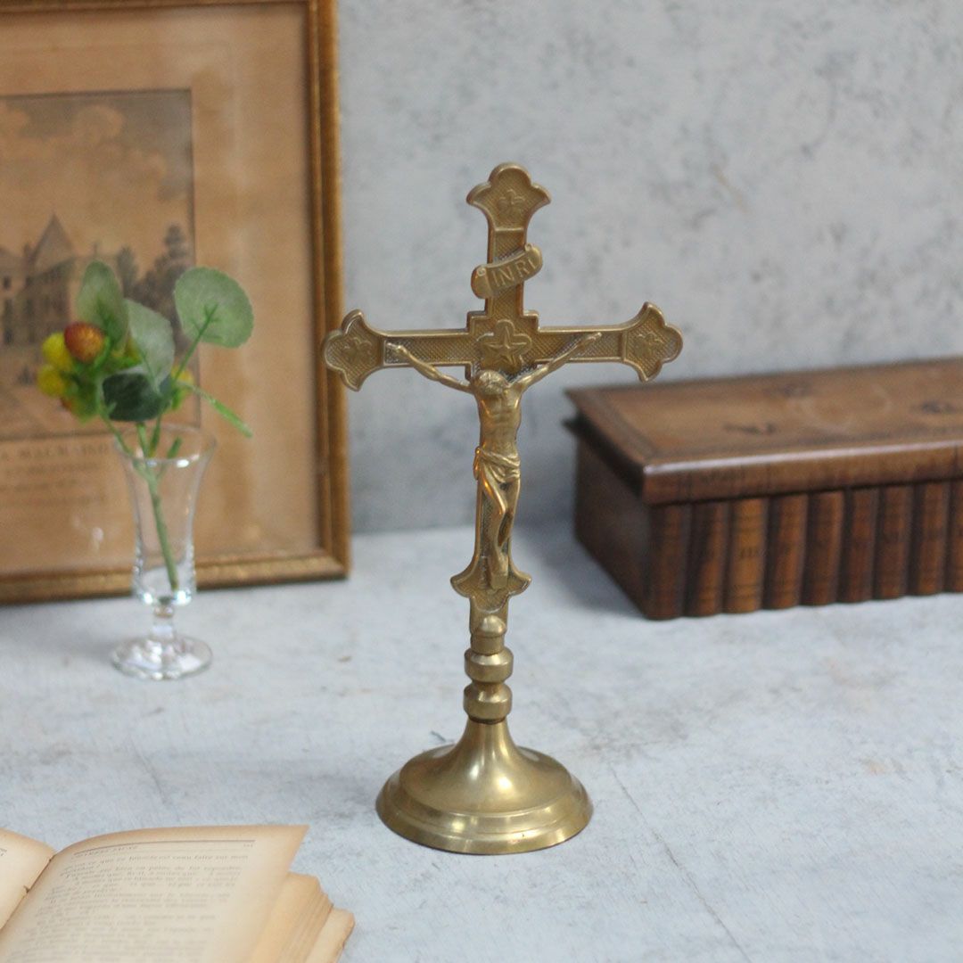 アンティーク 真鍮の十字架/フランス crucifix(クルーシフィクス) 宗教小物アンティーククロス