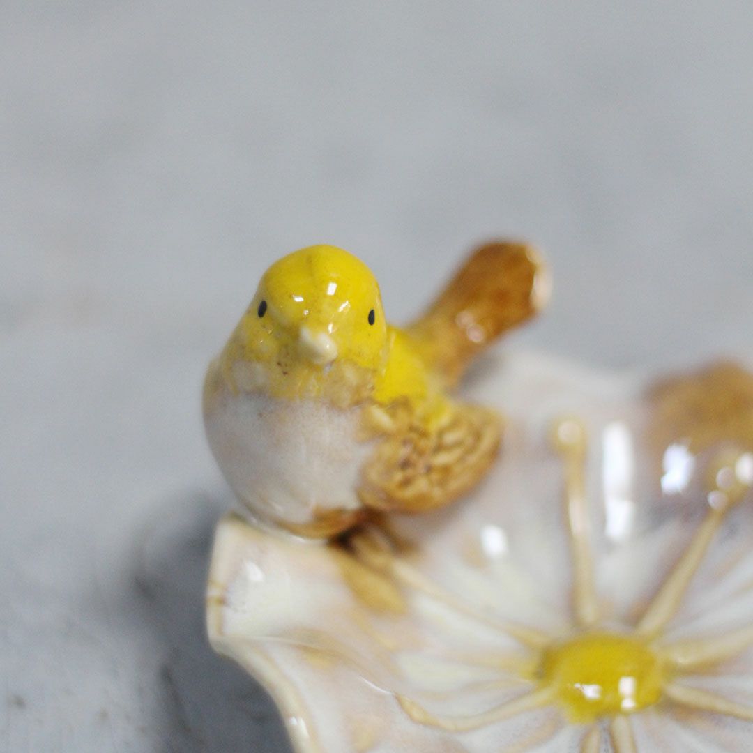 陶器のバードトレイ 花と小鳥 アクセサリー 収納