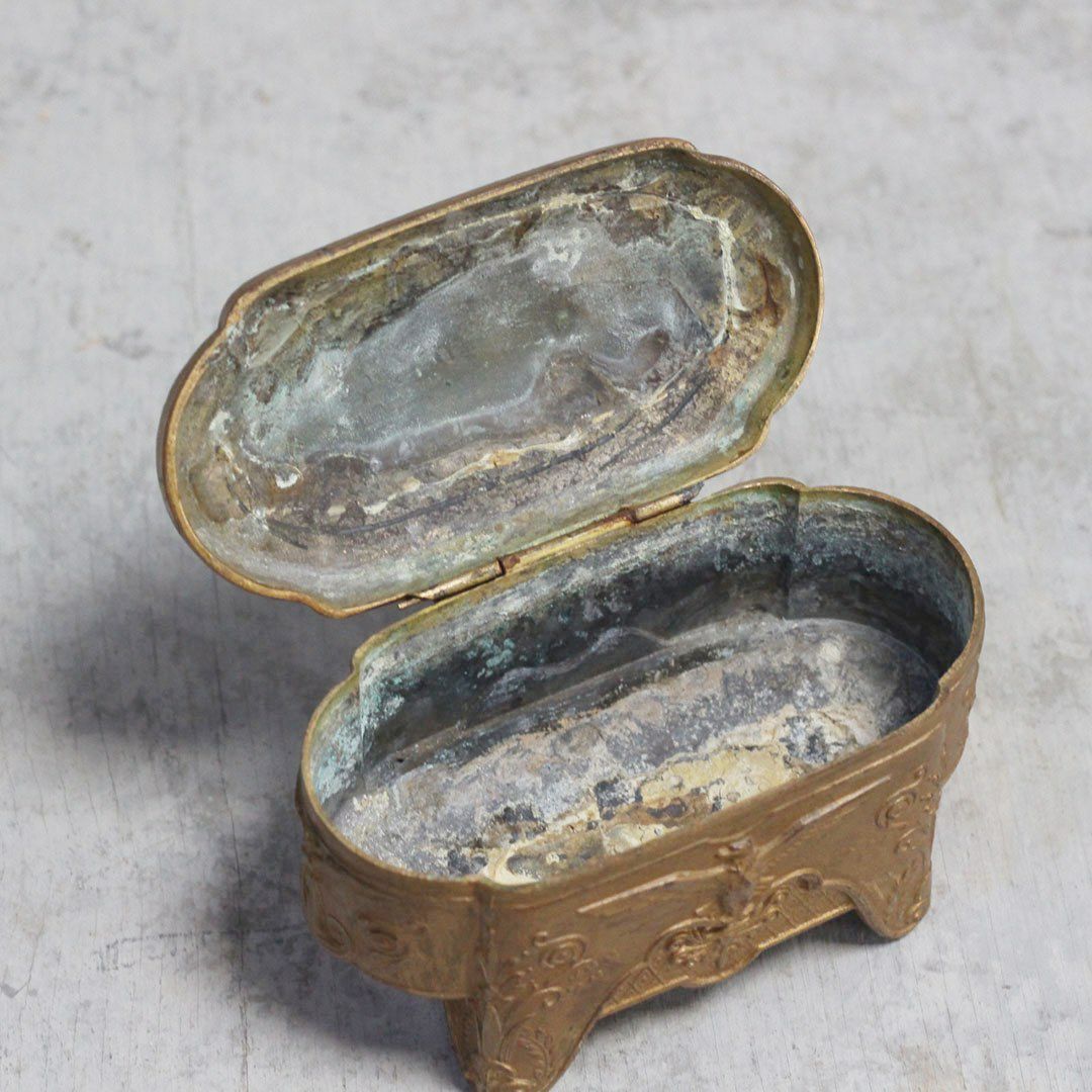 アンティークジュエリーケース フランス 19世紀 金属製宝石箱 アクセサリーケース 収納