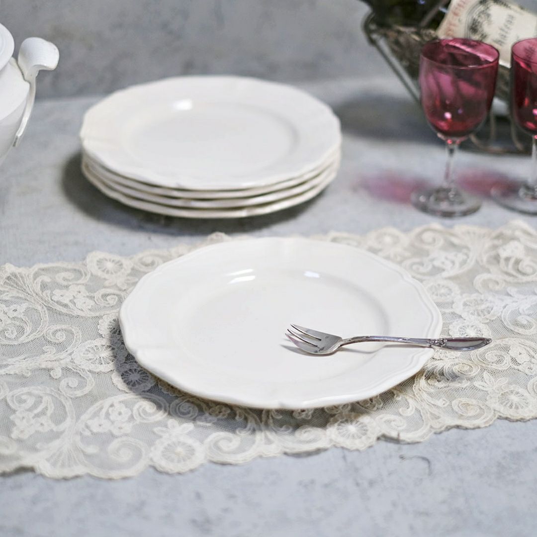 アンティーク皿 フラワーリムプレート 白 花リム皿食器