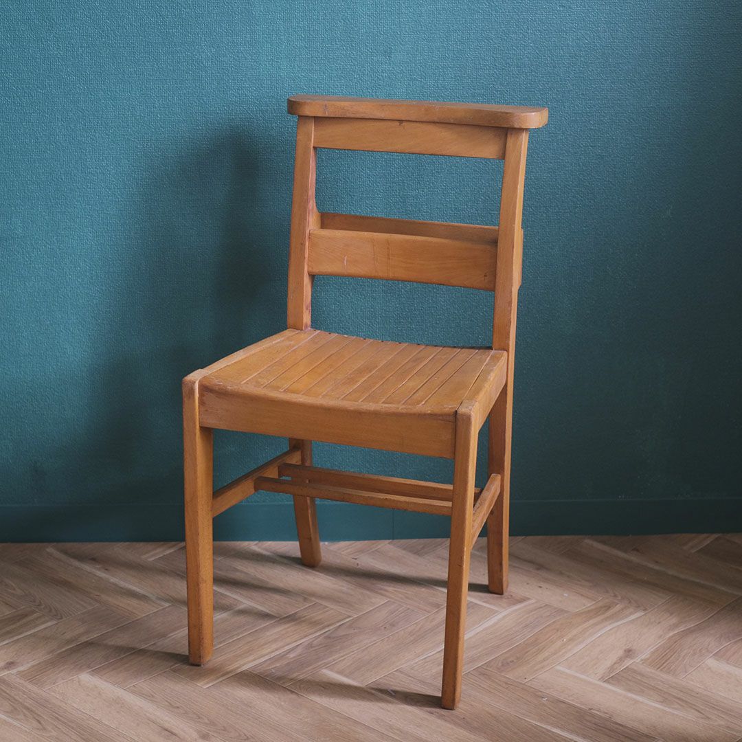 ヴィンテージ チャーチチェア 背面に聖書収納スペースのあるナチュラル  