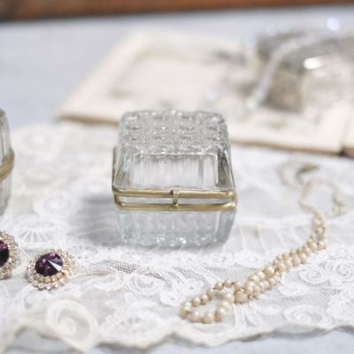 真鍮とガラスの小物入れ アクセサリーケース/スクエア