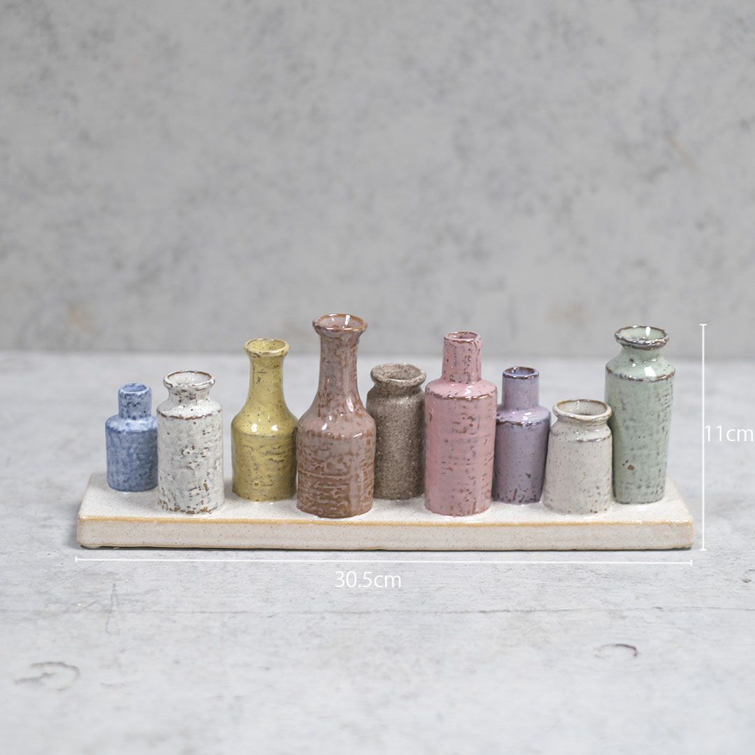 陶器の一輪挿し9連 L フラワーベース