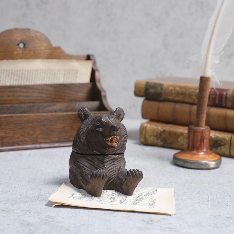 アンティーク木彫り熊オブジェ スイス 小物入れの通販 アンティーク