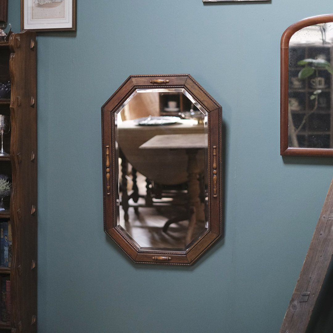 アンティーク 壁掛けミラー イギリス オークフレームの鏡 縦の通販 