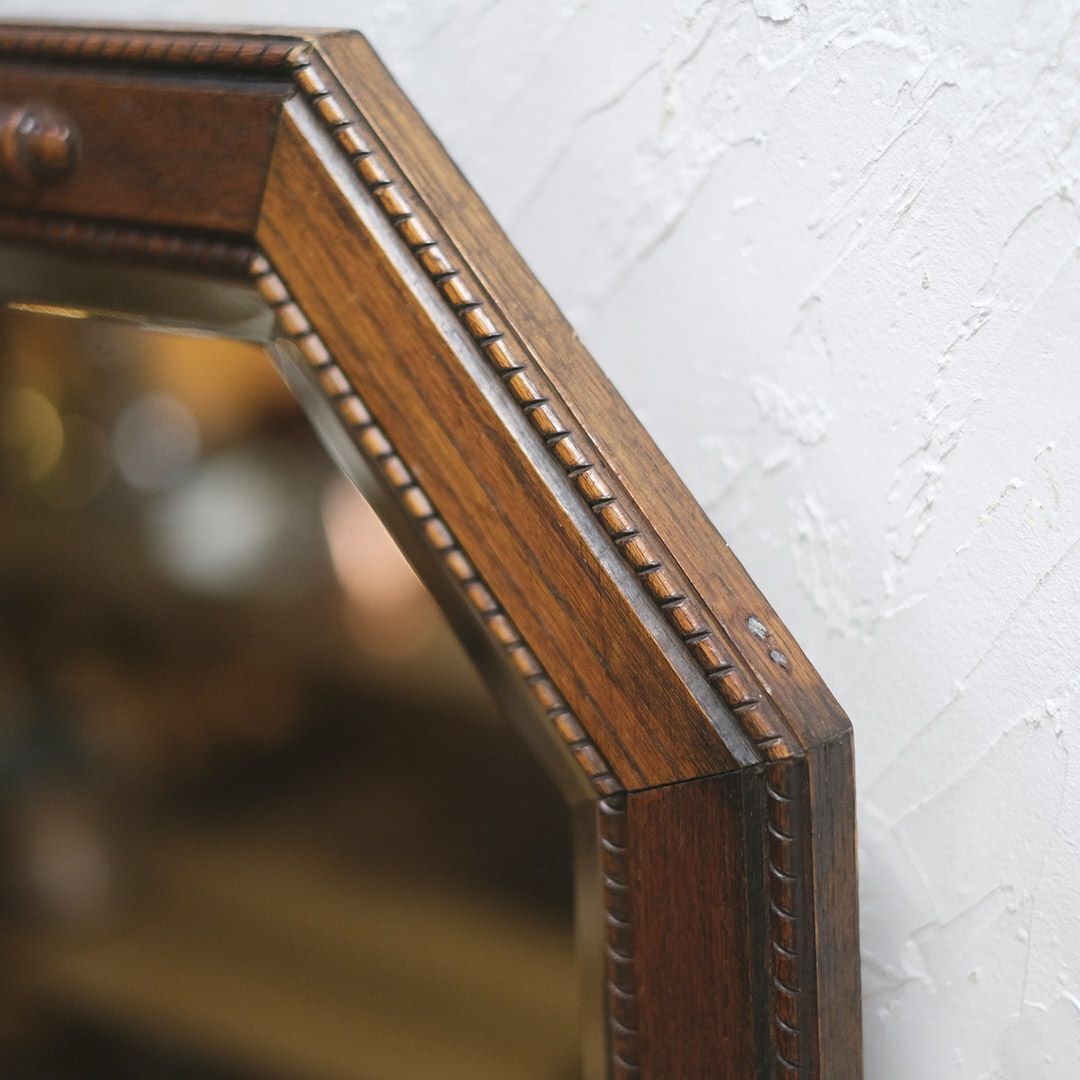 アンティーク 壁掛けミラー イギリス オークフレームの鏡 縦