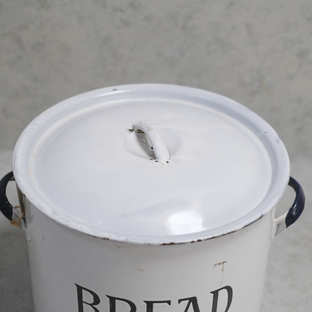 アンティーク 大きなホーローBREAD缶 イギリス パン保存容器 白い琺瑯 