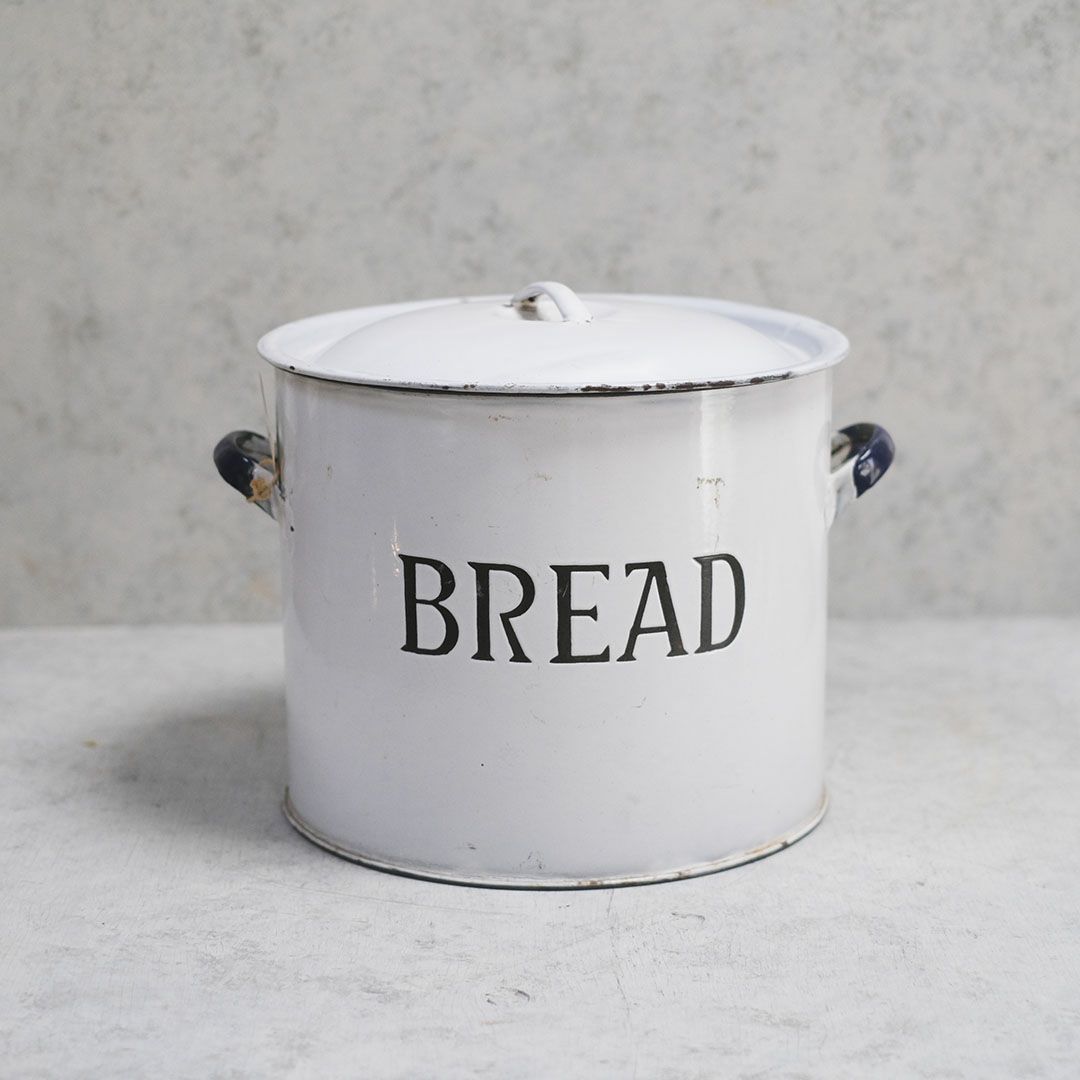 アンティーク 大きなホーローBREAD缶 イギリス パン保存容器 白い琺瑯 