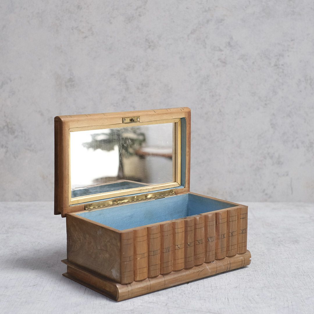 アンティーク 寄木細工 小箱 イギリス 本型 鳥の装飾パーケットリー 