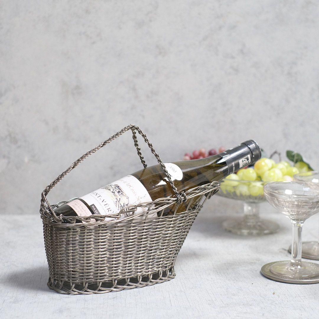 アンティーク 銀線細工ワインパニエ　フランス シルバープレート製のワインボトルホルダー