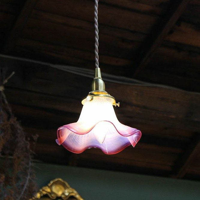 アンティーク ガラスシェードフリルランプ イギリス オ綺麗なオパールセントガラス ピンク6