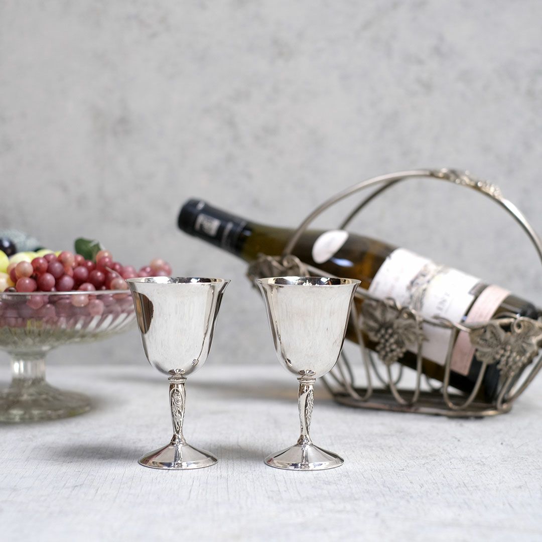 ヴィンテージワイングラス シルバープレート 2個セット 美しく重みのあるゴブレット