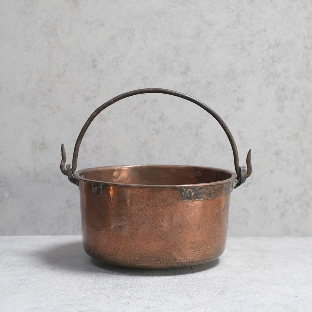 中世フランス 年代物 アンティーク 大 銅鍋 ハンギングポット 植木鉢 