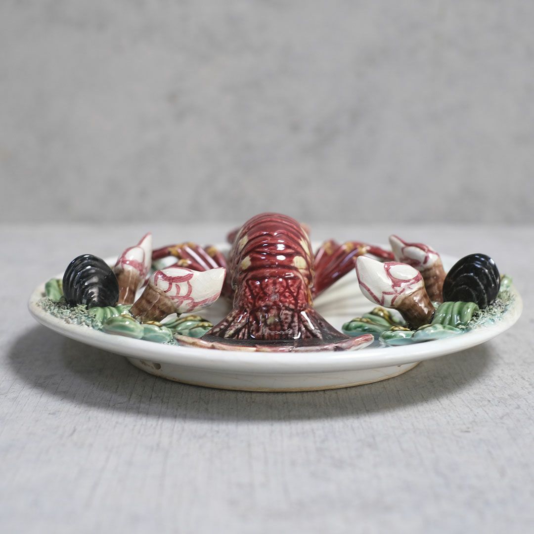アンティーク マヨリカプレート バルボティーヌ皿 アート作品 陶器 ロブスター