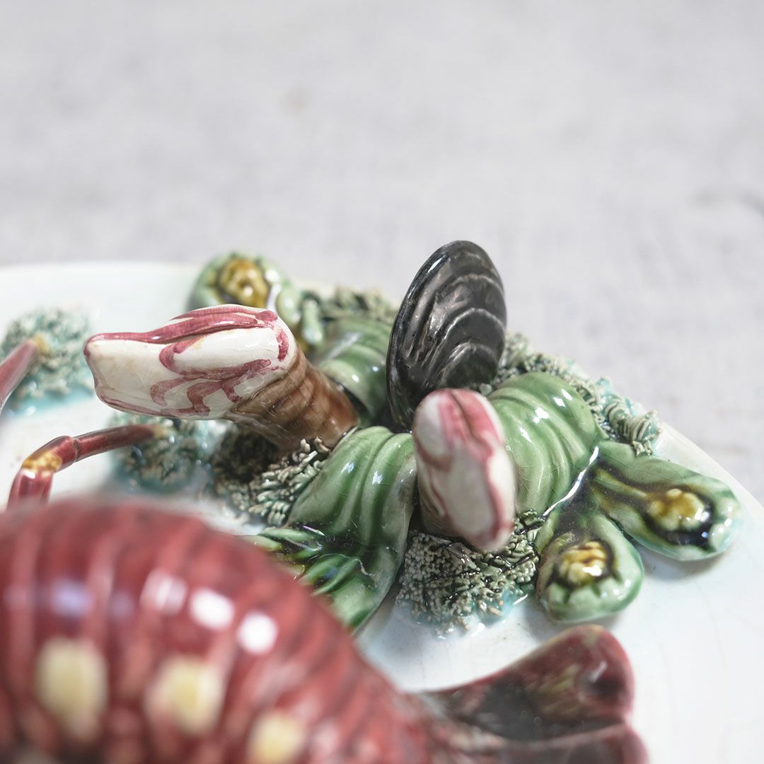 アンティーク マヨリカプレート バルボティーヌ皿 アート作品 陶器 ロブスター