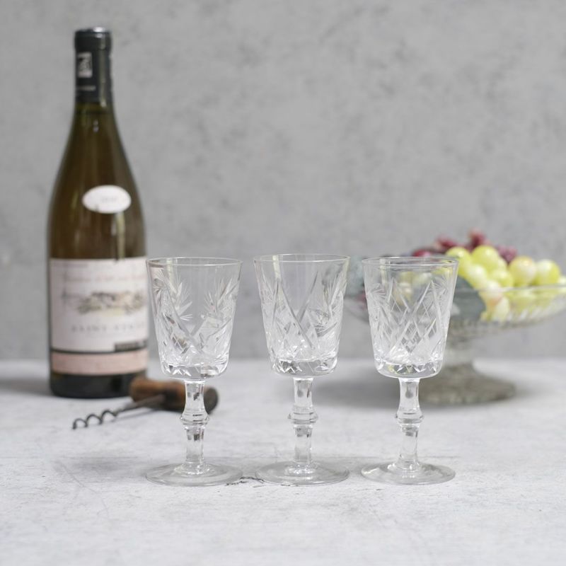 アンティーク ワイングラス 吹きガラス ハンドエッチングの通販 
