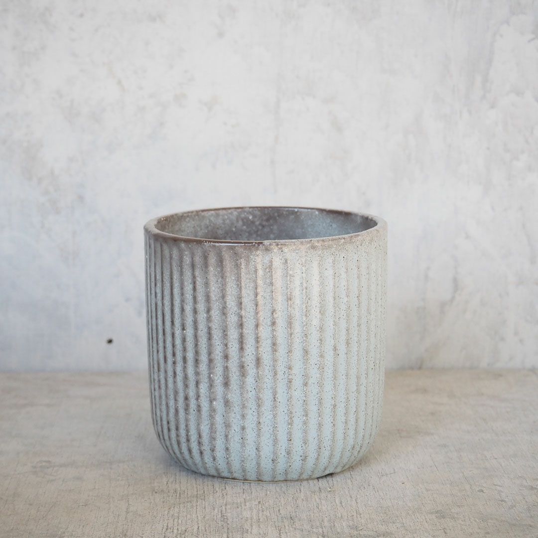 陶器のプランター シンプルなラインデザイン 鉢植え ブルーグレイ