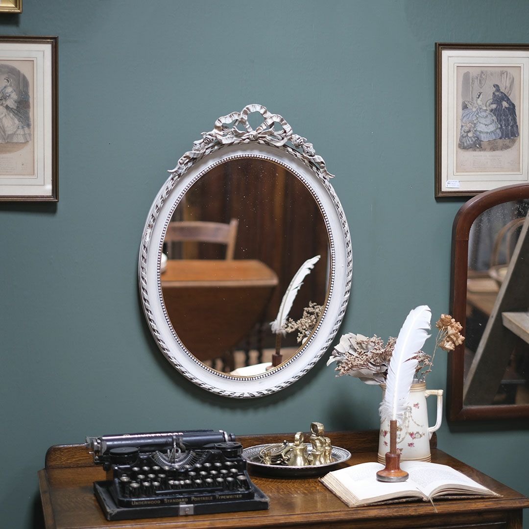 アンティークミラー フランス リボン装飾の鏡 ロココ シャビーシック