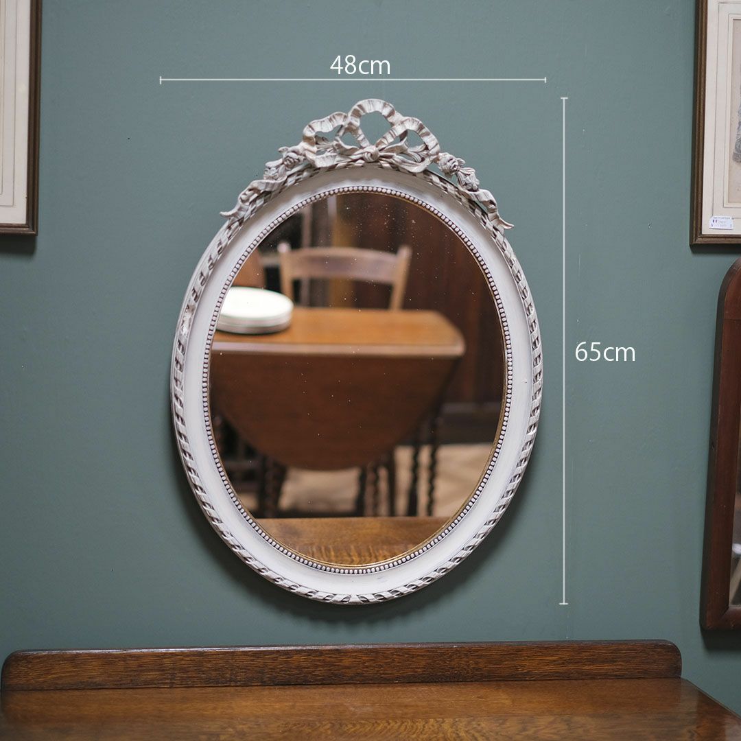 アンティークミラー フランス リボン装飾の鏡 ロココ シャビーシックの 