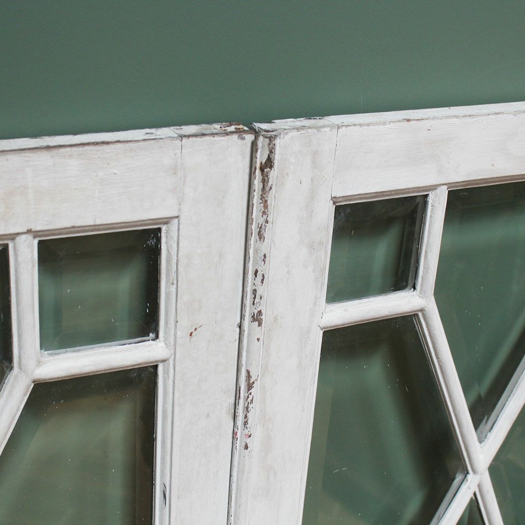 アンティーク 格子ガラスの窓ペア イギリス古民家の窓 観音開き