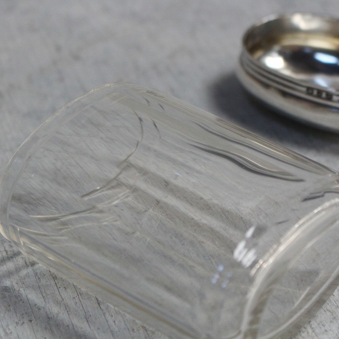 アンティーク スターリングシルバー ドレッシングテーブルジャー イギリス バーミンガム ガラスケース