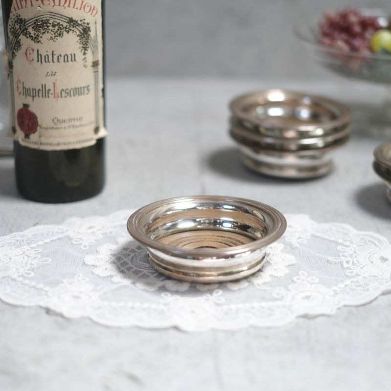 【純銀 / ガラス】ワイングラスコースター 4枚 スターリングシルバー ホルダー 純銀 / ガラス】ワイングラスコースター 4枚 スターリングシルバー