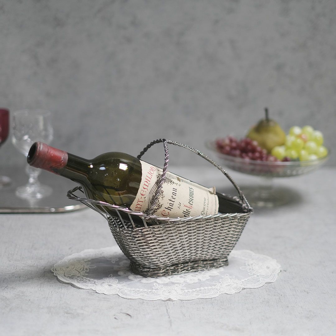 アンティーク 銀線細工ワインパニエ フランス シルバープレート製のワインボトルホルダー