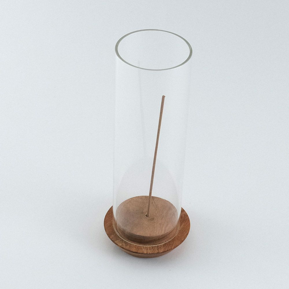 かわいいガラスとアカシアの灰が飛ばないお香立て インセンスホルダー