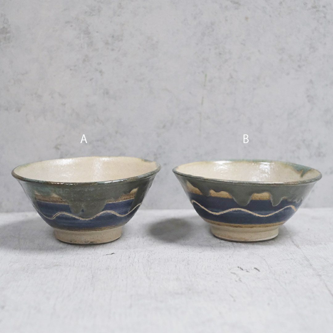 やちむん 沖縄 宮城正享 どんぶり小 青 読谷村北窯 一点物1